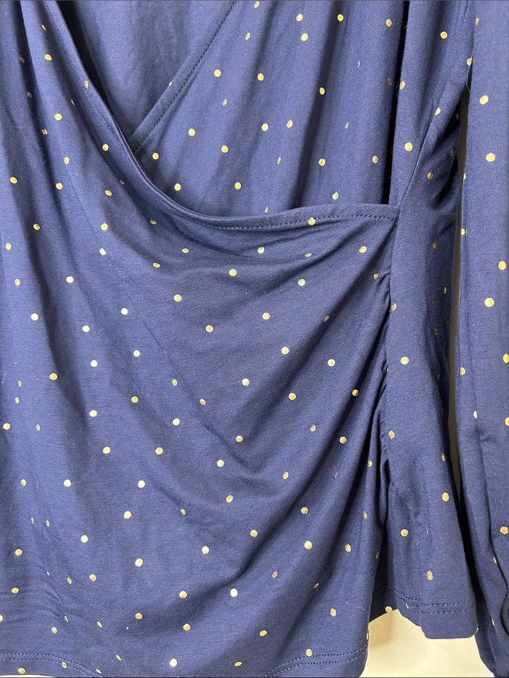 NWT BODEN Blouson Wrap Top Navy blue Gold Polka Dot Size 16/18